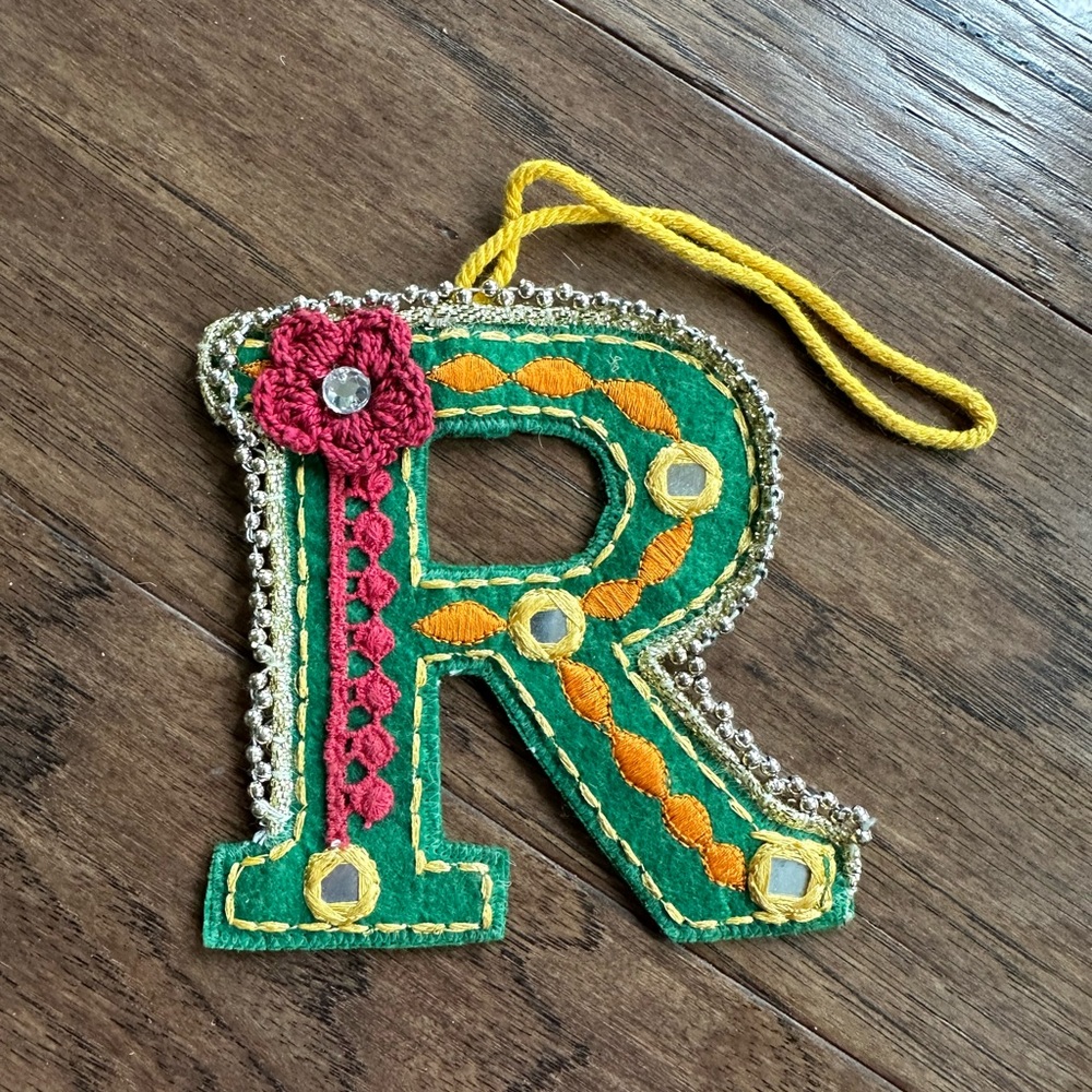 🎄Only 3 left!!! Felt Letter R Ornament /Present Topper—Colorful Boho Textile Art